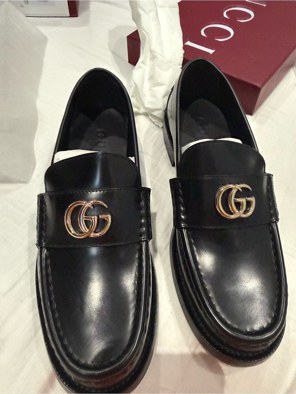 Black Leather women Loafers with Gold Double-G Accent 38